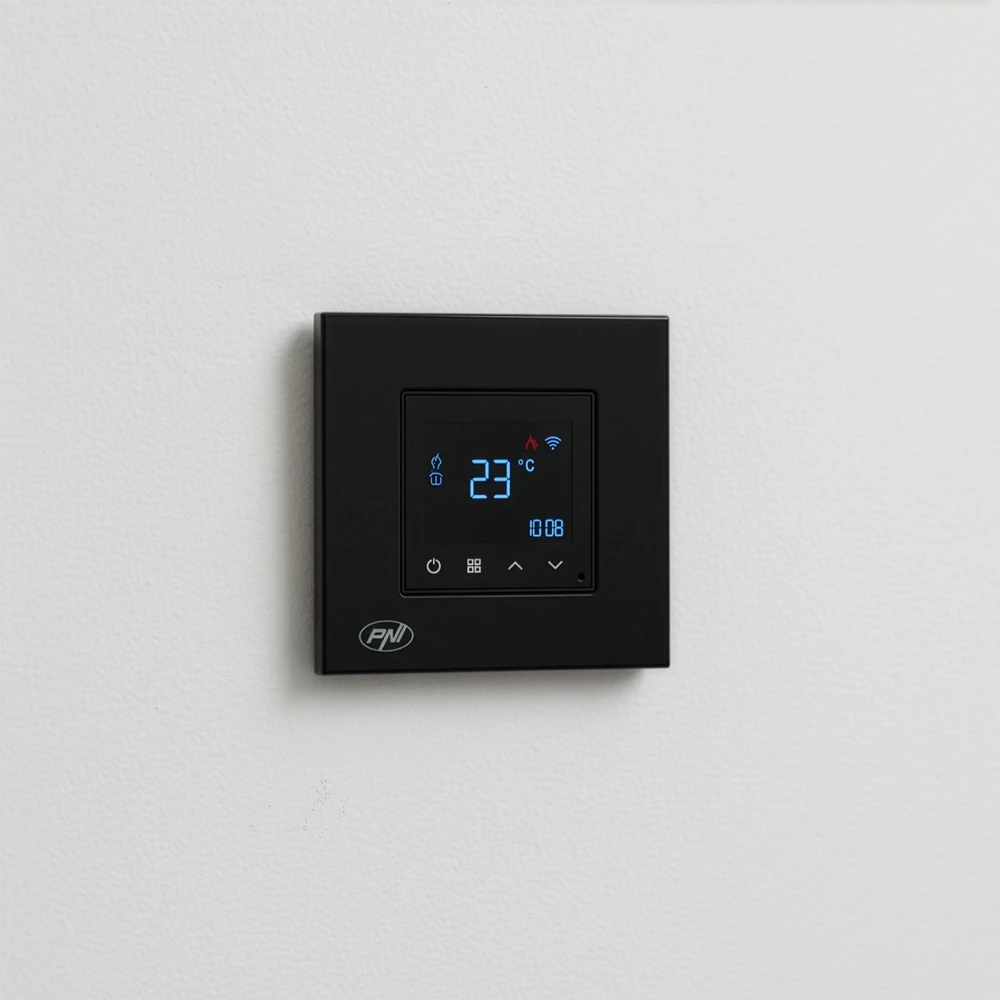 Išmanusis termostatas PNI CT26B WiFi elektriniam grindiniam šildymui arba siurblių grupei, montuojamas į sieną, grindų jutiklis pridedamas, 10A, montuojamas į sieną