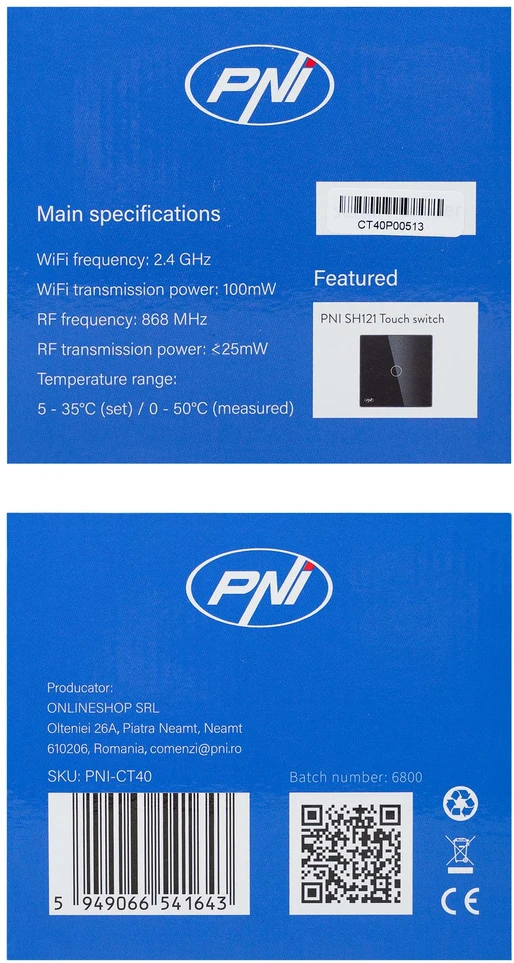 Išmanusis termostatas PNI CT40 PRO belaidis, su WiFi, valdymu internetu, šildymo sistemoms, TuyaSmart APP