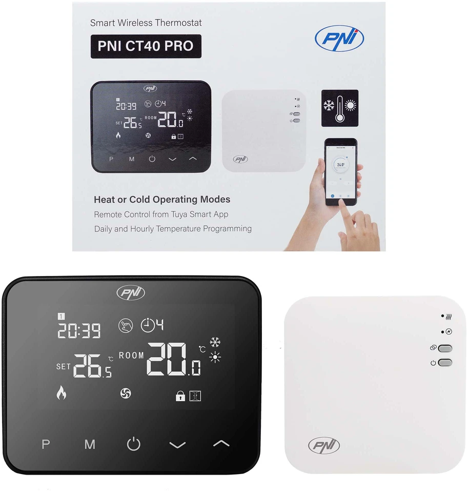 Išmanusis termostatas PNI CT40 PRO belaidis, su WiFi, valdymu internetu, šildymo sistemoms, TuyaSmart APP