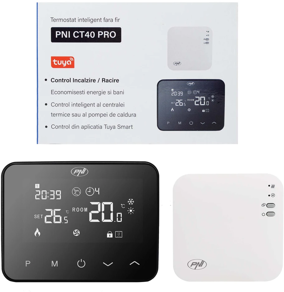 Išmanusis termostatas PNI CT40 PRO belaidis, su WiFi, valdymu internetu, šildymo sistemoms, TuyaSmart APP