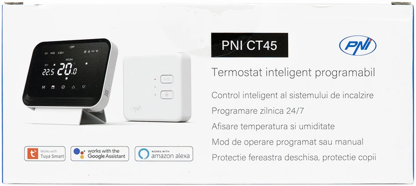 Išmanusis termostatas PNI CT45 belaidis, su WiFi, valdymu internetu, šildymo sistemoms, TuyaSmart APP