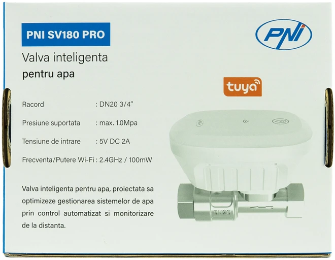 Išmanusis vandens vožtuvas PNI SV180 PRO, „Wi-Fi“ ryšys, IP65, DN20, 3/4, „Tuya“ programėlė, suderinamas su „Amazon Alexa“ ir „Google Home“