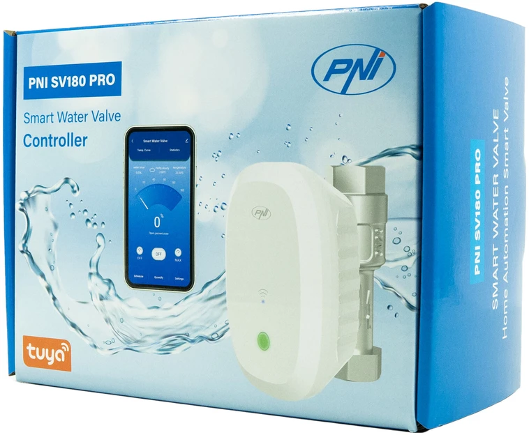 Išmanusis vandens vožtuvas PNI SV180 PRO, „Wi-Fi“ ryšys, IP65, DN20, 3/4, „Tuya“ programėlė, suderinamas su „Amazon Alexa“ ir „Google Home“