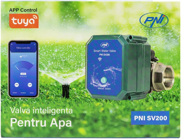 Išmanusis vandens vožtuvas PNI SV200, „Wi-Fi“ ryšys, IP65, DN20, 3/4, „Tuya“ programėlė, suderinamas su „Amazon Alexa“ ir „Google Home“