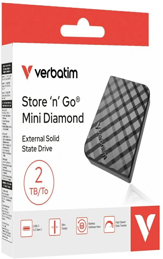Kietasis diskas Išorinis diskas Verbatim Store n Go Mini Diamond USB-C SSD 2Tb juodas 32026