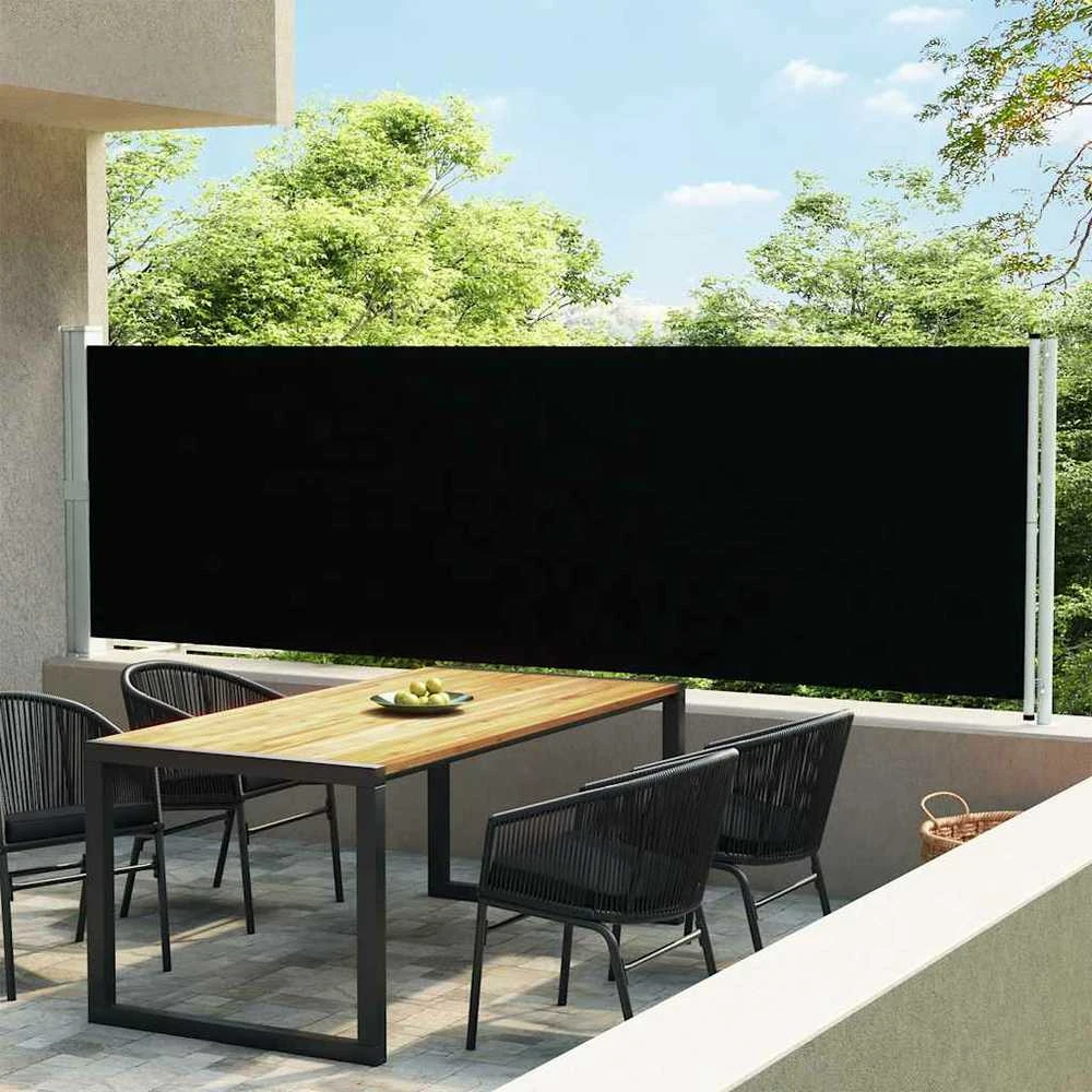 Ištraukiama šoninė kiemo pertvara, juodos spalvos, 140x600cm