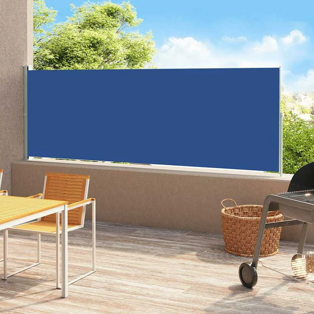 Ištraukiama šoninė kiemo pertvara, mėlynos spalvos, 180x500cm