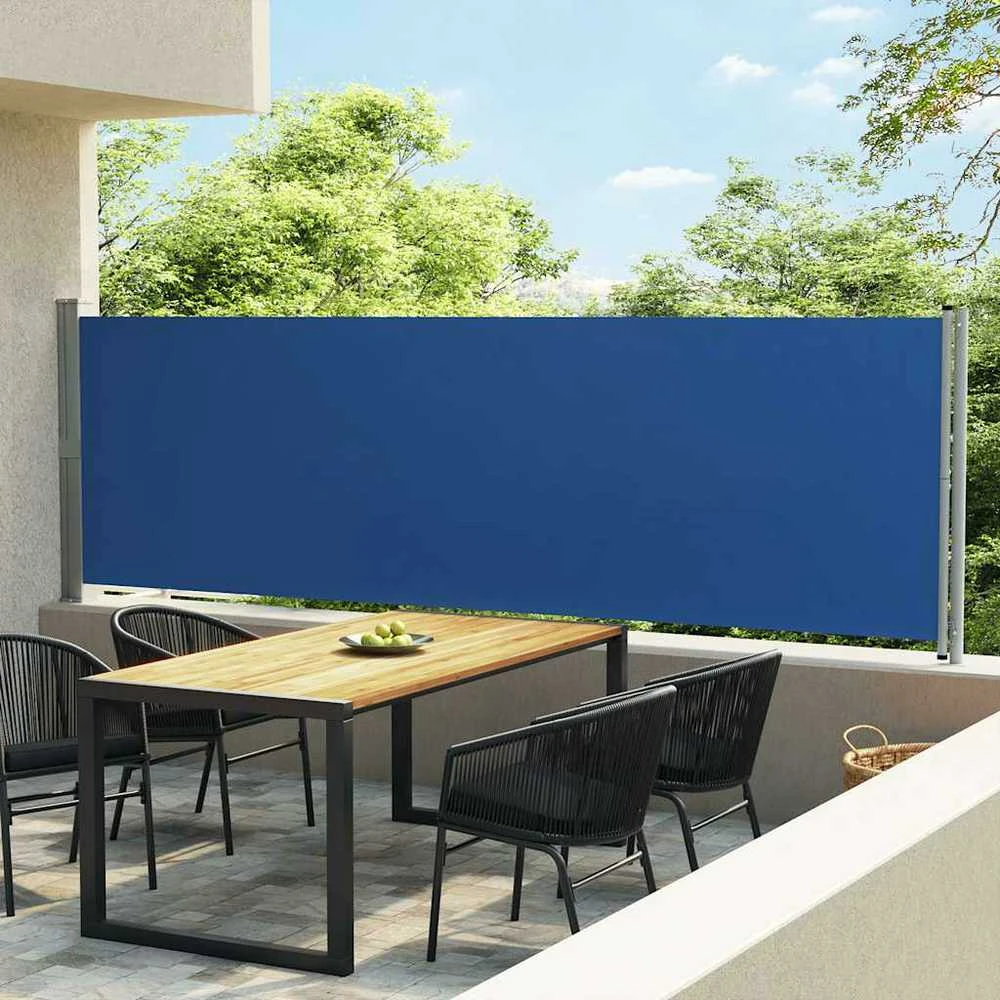 Ištraukiama šoninė kiemo pertvara, mėlynos spalvos, 140x600cm