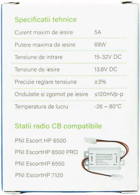Įtampos keitiklis PNI CN5 įėjimas 24V išėjimas 12V srovė 5A
