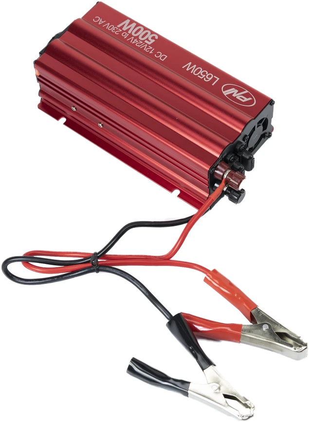 Įtampos keitiklis PNI L650W dvigubas maitinimo šaltinis 12V/24V, išėjimas 230V, 500W, modifikuota sinusinė banga, USB jungtis 5V 500mAh, su pridedamais maitinimo gnybtais ir cigarečių degiklio kištuku
