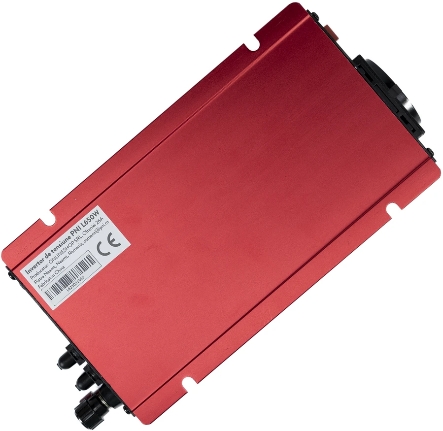 Įtampos keitiklis PNI L650W dvigubas maitinimo šaltinis 12V/24V, išėjimas 230V, 500W, modifikuota sinusinė banga, USB jungtis 5V 500mAh, su pridedamais maitinimo gnybtais ir cigarečių degiklio kištuku
