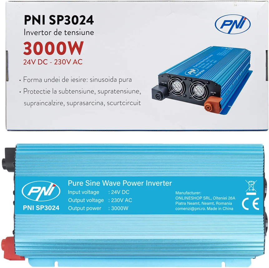 Įtampos keitiklis PNI SP3024 24V maitinimo šaltinis 230V išėjimas 3000W gryna sinusinė banga