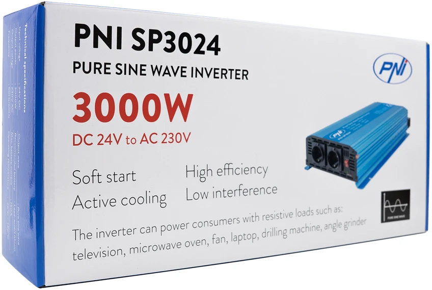 Įtampos keitiklis PNI SP3024 24V maitinimo šaltinis 230V išėjimas 3000W gryna sinusinė banga
