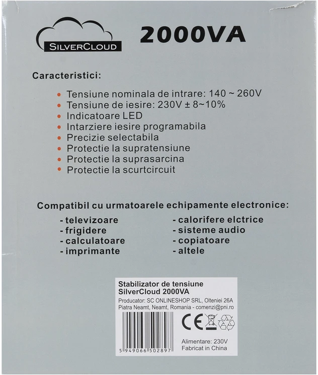 Įtampos stabilizatorius SilverCloud 2000VA 1200W