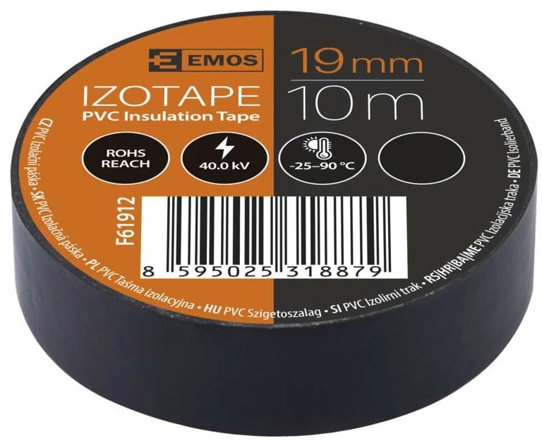 Izoliacinė juosta PVC 19mmx0.13mmx10m juoda F61912, EMOS