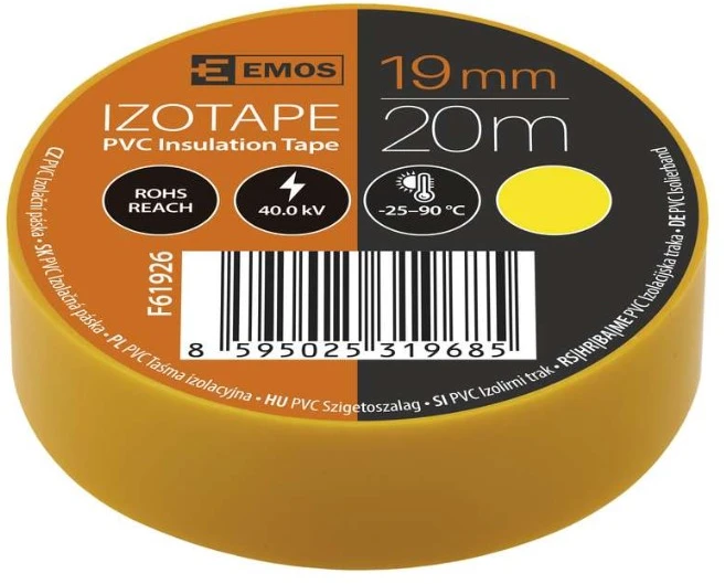 Izoliacinė juosta PVC 19mmx013mmx20m geltona F61926, EMOS