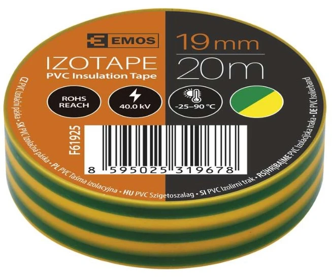 Izoliacinė juosta PVC 19mmx013mmx20m geltona-žalia F61925, EMOS