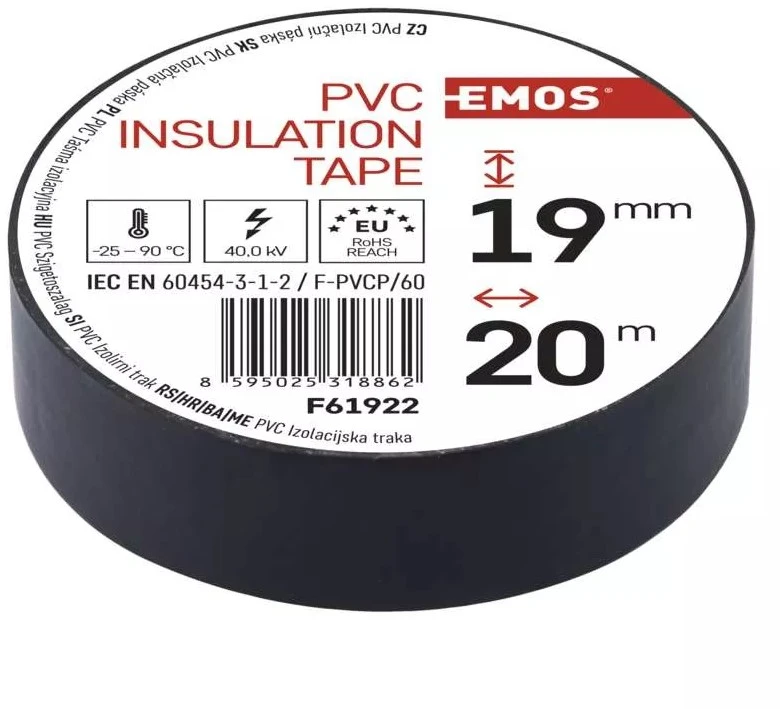 Izoliacinė juosta PVC 19mmx013mmx20m juoda F61922, EMOS
