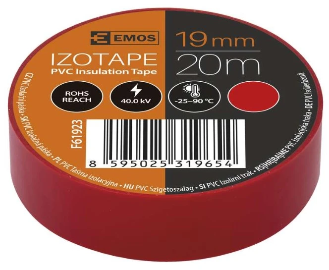 Izoliacinė juosta PVC 19mmx013mmx20m raudona F61923, EMOS