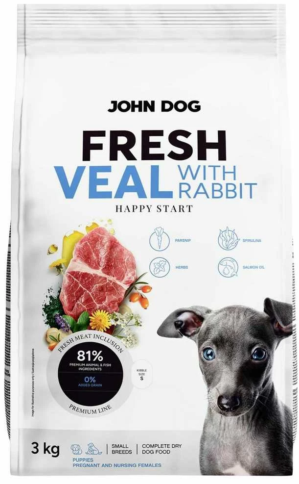 Šunų maistas - JOHN DOG Fresh Junior Veršiena su Triušiu 3kg