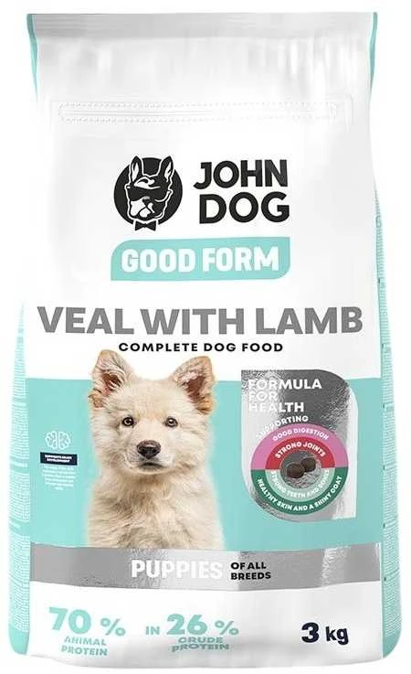JOHN DOG Junior Good Form Veal su ėriena – sausas Maistas šunims – 3kg
