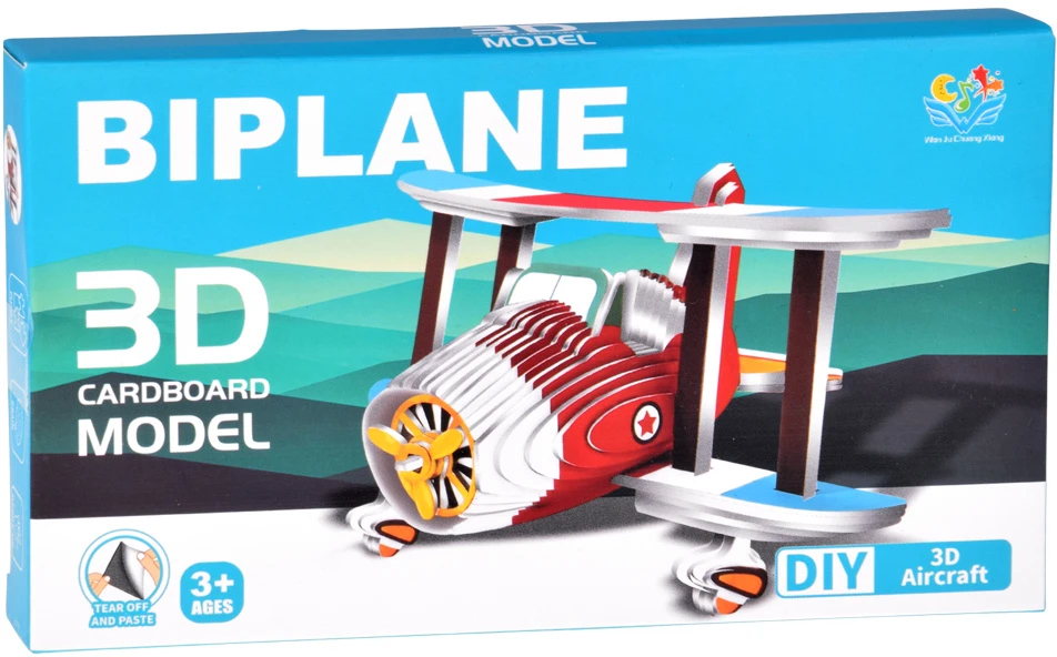 Jokomisiada 3D dėlionė iš kartono, modeliukas PLANE „pasidaryk pats“, 62 detalės ZA5721