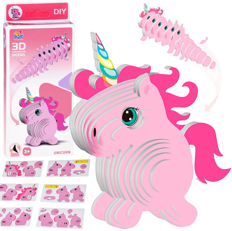 Dėlionė Jokomisiada 3D Puzzle Cardboard Model – Rožinė Unicorn DIY Build It Yourself ZA5809
