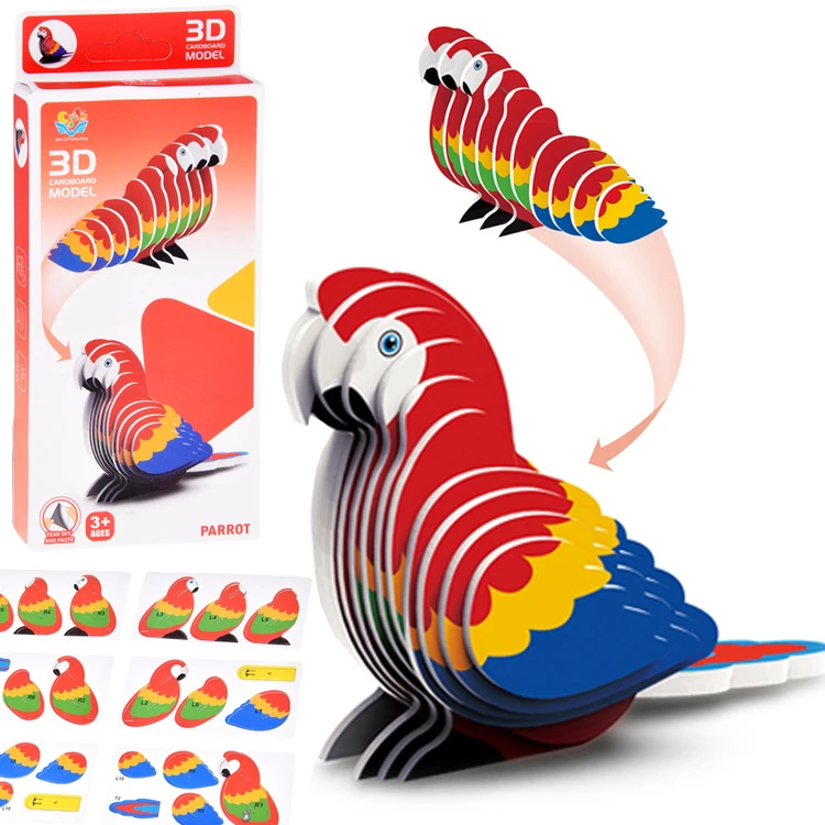 Dėlionė Jokomisiada 3D puzzle cardboard modelis colorful MACAW PARROT do it yourself DIY 24 pieces ZA5719