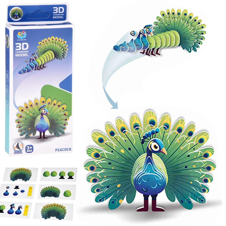 Dėlionė Jokomisiada 3D puzzle cardboard modelis colorful PEACOCK do it yourself DIY 18ele ZA5718