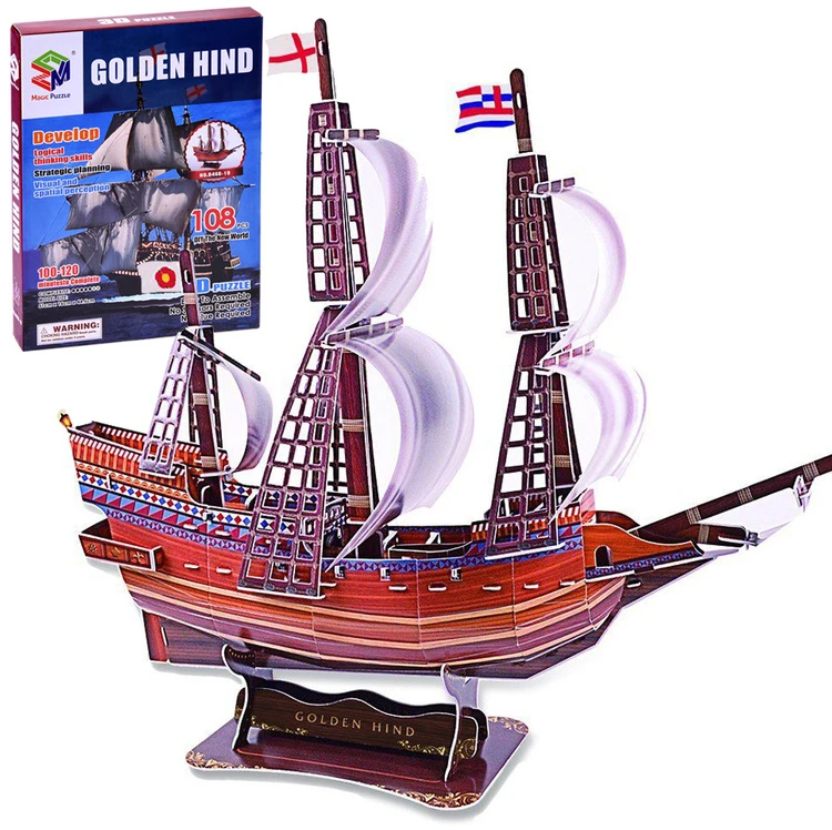 Jokomisiada 3D dėlionės laivas Golden Hind laivas 108 dalių erdvinė dėlionė ZA2600