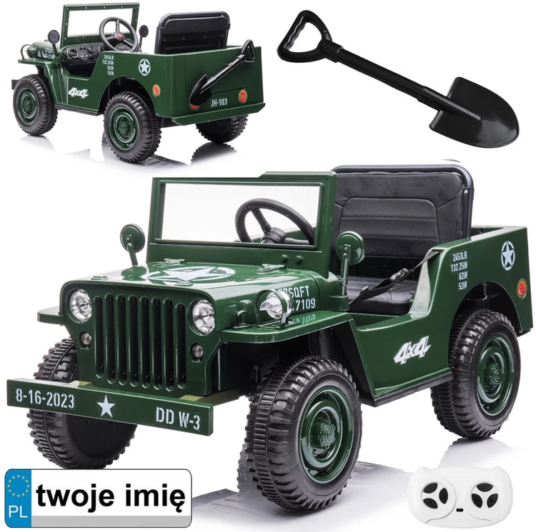 Akumuliatorinė transporto priemonė vaikams Jokomisiada Willy 4x4 + nuotolinio valdymo pultas | spalva: tamsiai žalia