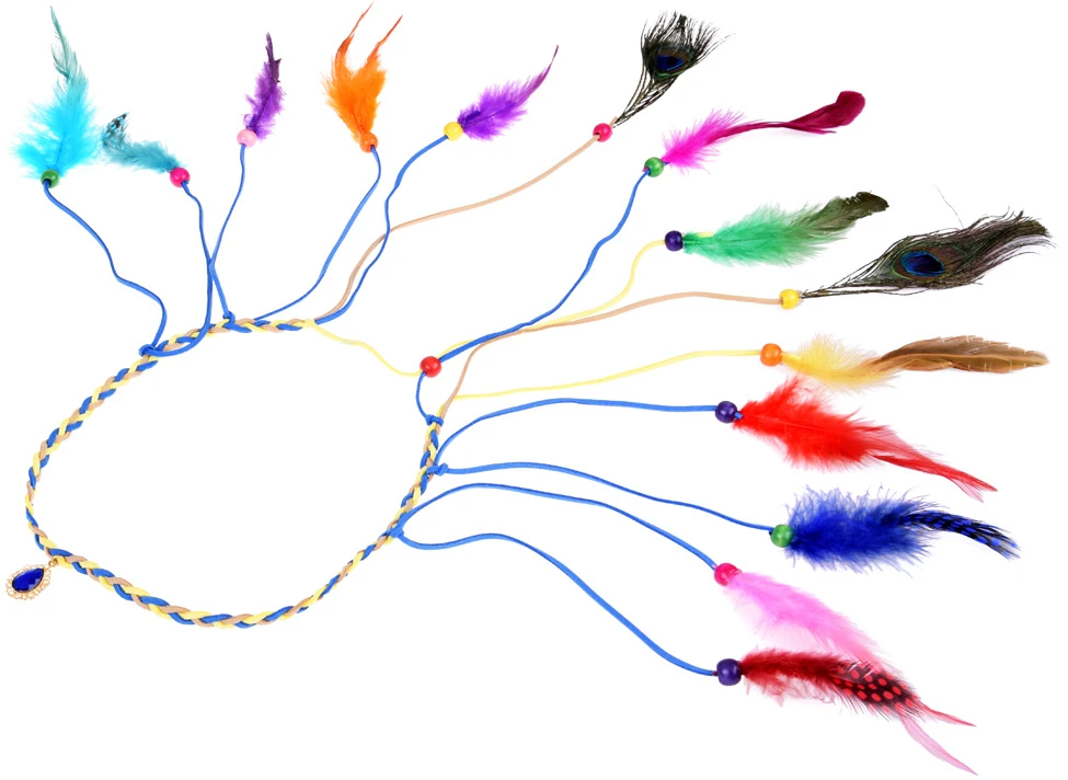 Jokomisiada Boho Headband with Colorful Feathers and Beads ZA5581