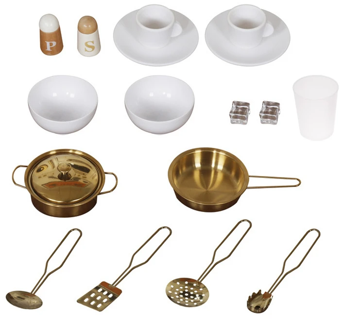 Jokomisiada Large interactive wooden kitchen with glamour auksinis accessories and ZA5933 kavos virimo aparatas