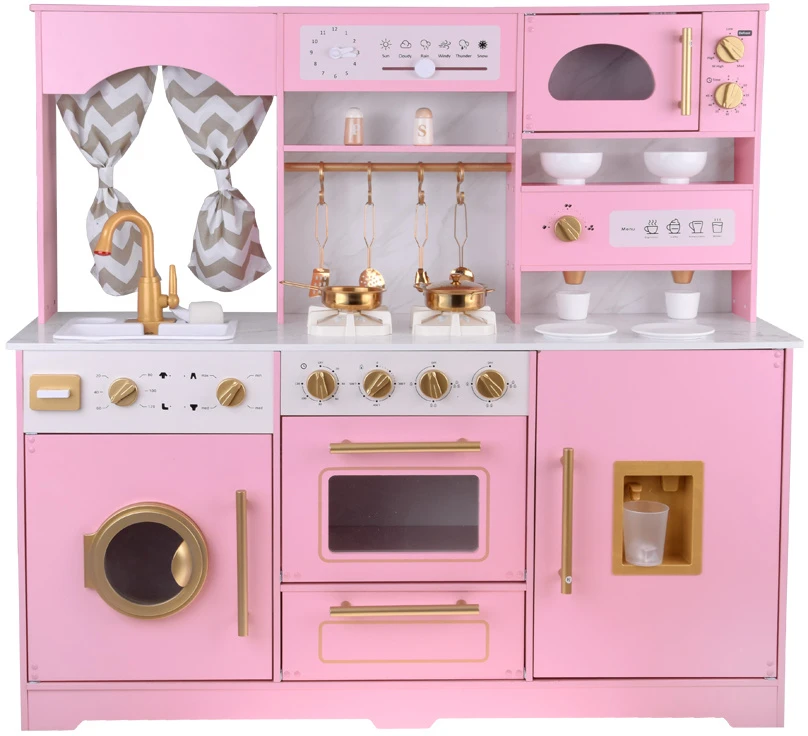 Jokomisiada Large interactive wooden kitchen with glamour auksinis accessories and ZA5933 kavos virimo aparatas