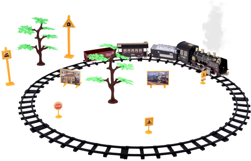Jokomisiada Large Retro Train Locomotive Remote Control Train Light Steam Sound RC0700