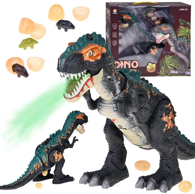 Jokomisiada Large robot dinosaur walks, roars, LAYS EGGS, light effects pair ZA5716