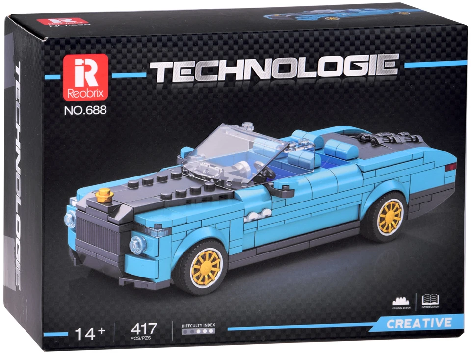 Jokomisiada Technical blocks Retro car Mėlynas CABRIOLET auksinis rims 417 pieces ZA5788