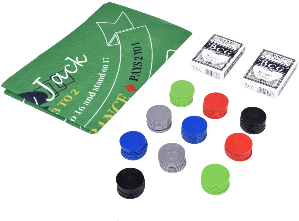 Jokomisiada Kortų žaidimo „2in1“ pokerio ir „BlackJack“ žetonų rinkinys + kortos + lenta GR0706