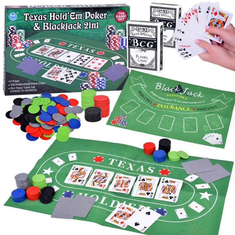 Jokomisiada Kortų žaidimo „2in1“ pokerio ir „BlackJack“ žetonų rinkinys + kortos + lenta GR0706