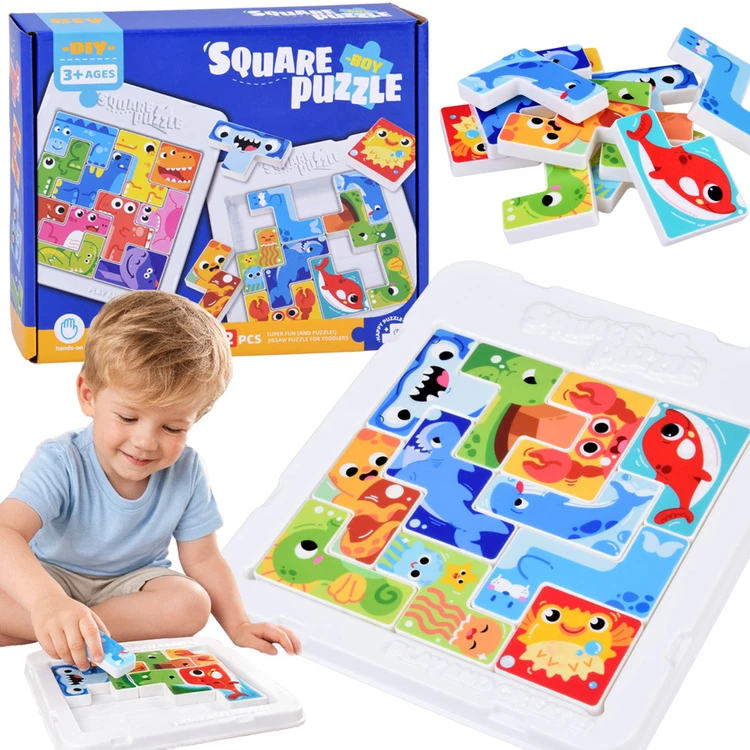 Dėlionė Jokomisiada Square Puzzle Colorful Puzzle – Sea Animals Jigsaw Puzzle, 12 Pieces, ZA6136