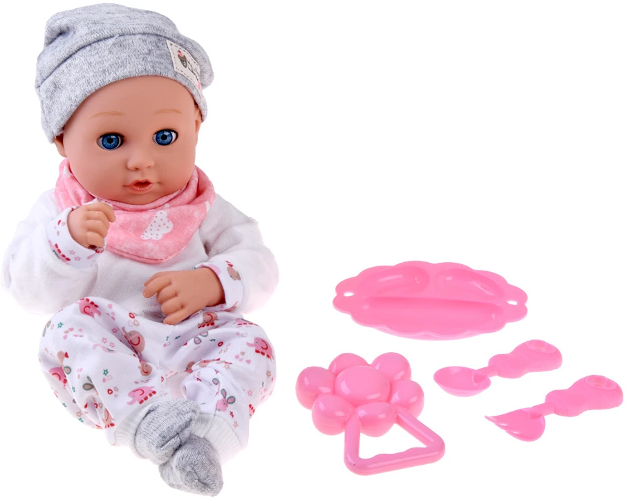 Jokomisiada BOBAS doll 32cm with moving eyes + feeding accessories ZA5833