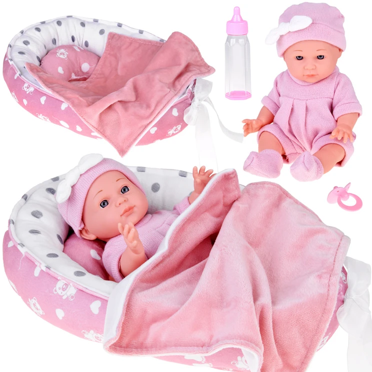 Jokomisiada Baby Doll with Crib in Rožinė Outfit Newborn ZA5855