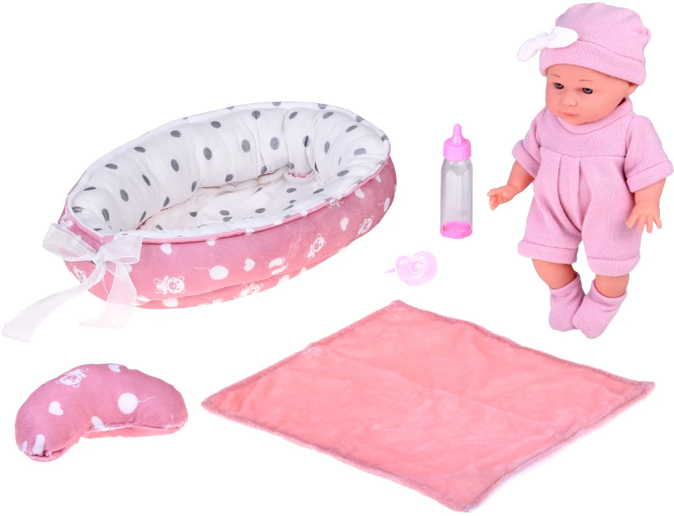 Jokomisiada Baby Doll with Crib in Rožinė Outfit Newborn ZA5855
