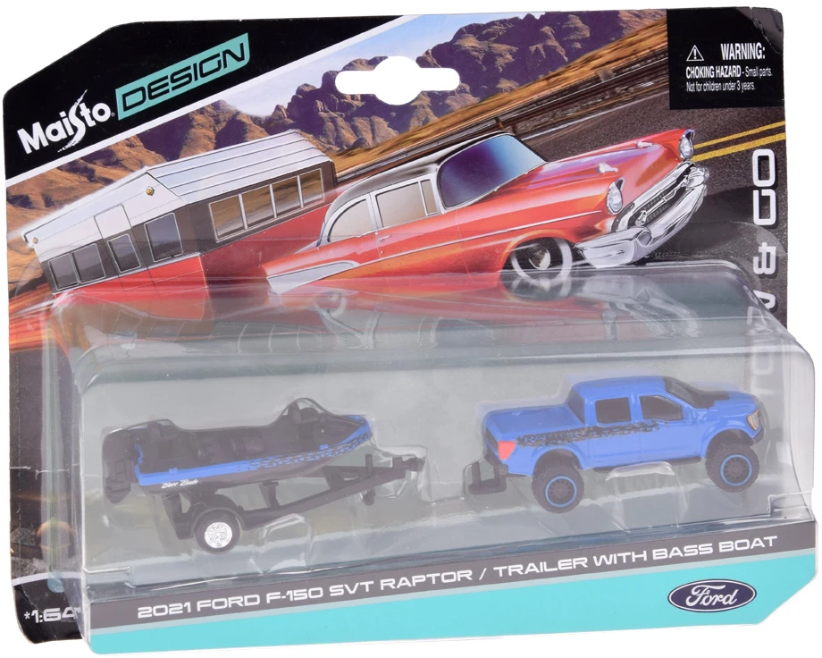 Jokomisiada Licencijuotas metalinis automobilis 1:64 Ford F-150 SVT Raptor 2021 ir laivas