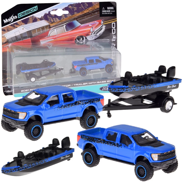 Jokomisiada Licencijuotas metalinis automobilis 1:64 Ford F-150 SVT Raptor 2021 ir laivas