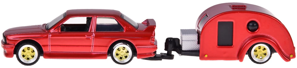 Jokomisiada Licencijuotas metalinis automobilis 1:64 BMW M3 1988 ir namelis ant ratų