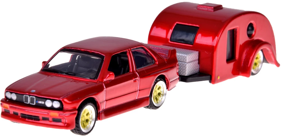Jokomisiada Licencijuotas metalinis automobilis 1:64 BMW M3 1988 ir namelis ant ratų