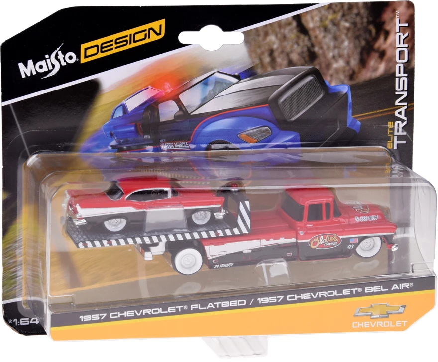 Jokomisiada Licencijuoti 1:64 mastelio „Chevrolet Flatbed 1957“ ir „Bel Air “ lieti automobiliai