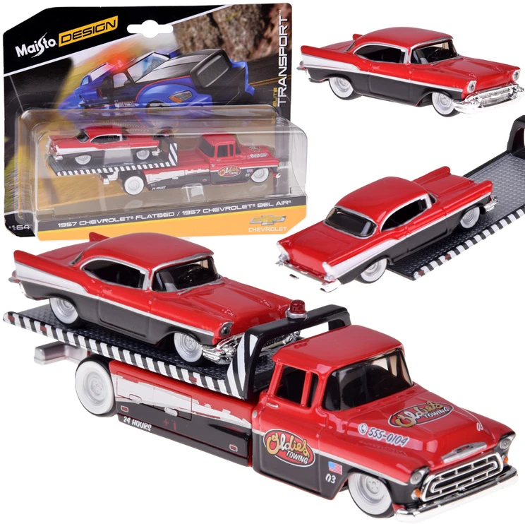 Jokomisiada Licencijuoti 1:64 mastelio „Chevrolet Flatbed 1957“ ir „Bel Air “ lieti automobiliai