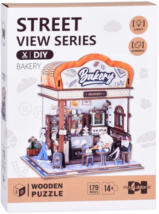Jokomisiada Wooden 3D Dėlionė Bakery building series 179 elements lighting ZA6013